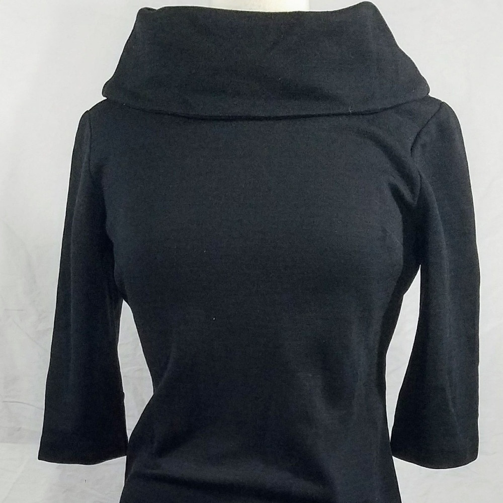 Vintage 60's Black Wool Knit Cowl Midi Dress Sz9